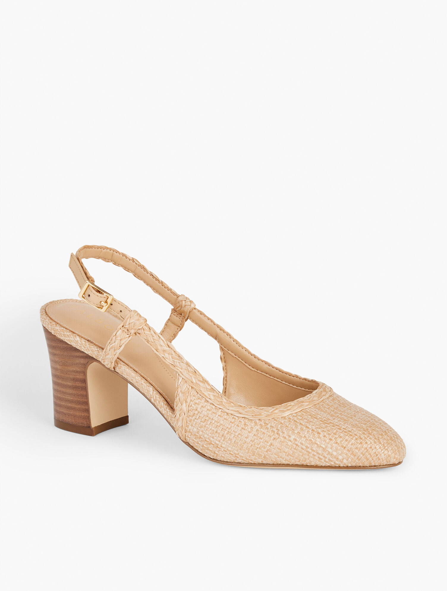 Irene Slingback Block Heel Pumps - Raffia