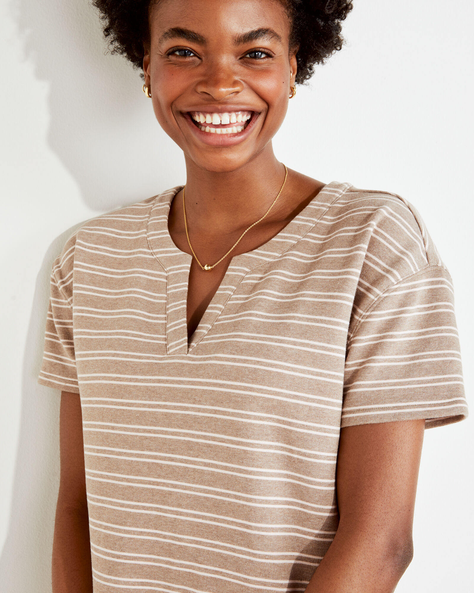 french terry cotton dress Organic Cotton French Terry Split-Neck Dress