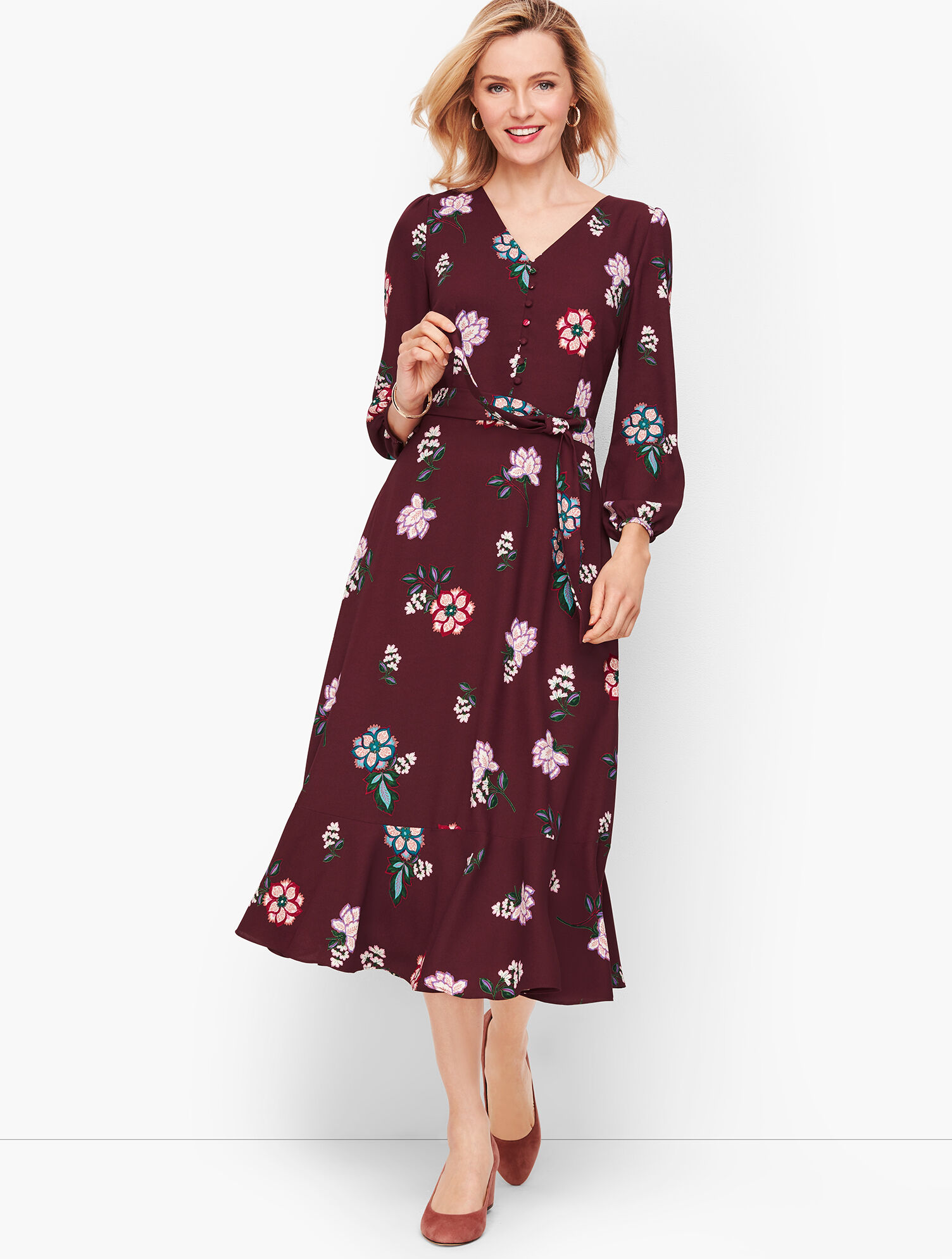 Crepe Fit &amp; Flare Midi Dress