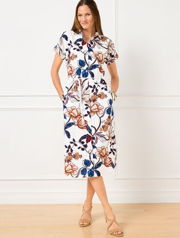 Modern Poplin Midi Shirtdress - Verdant Botanical