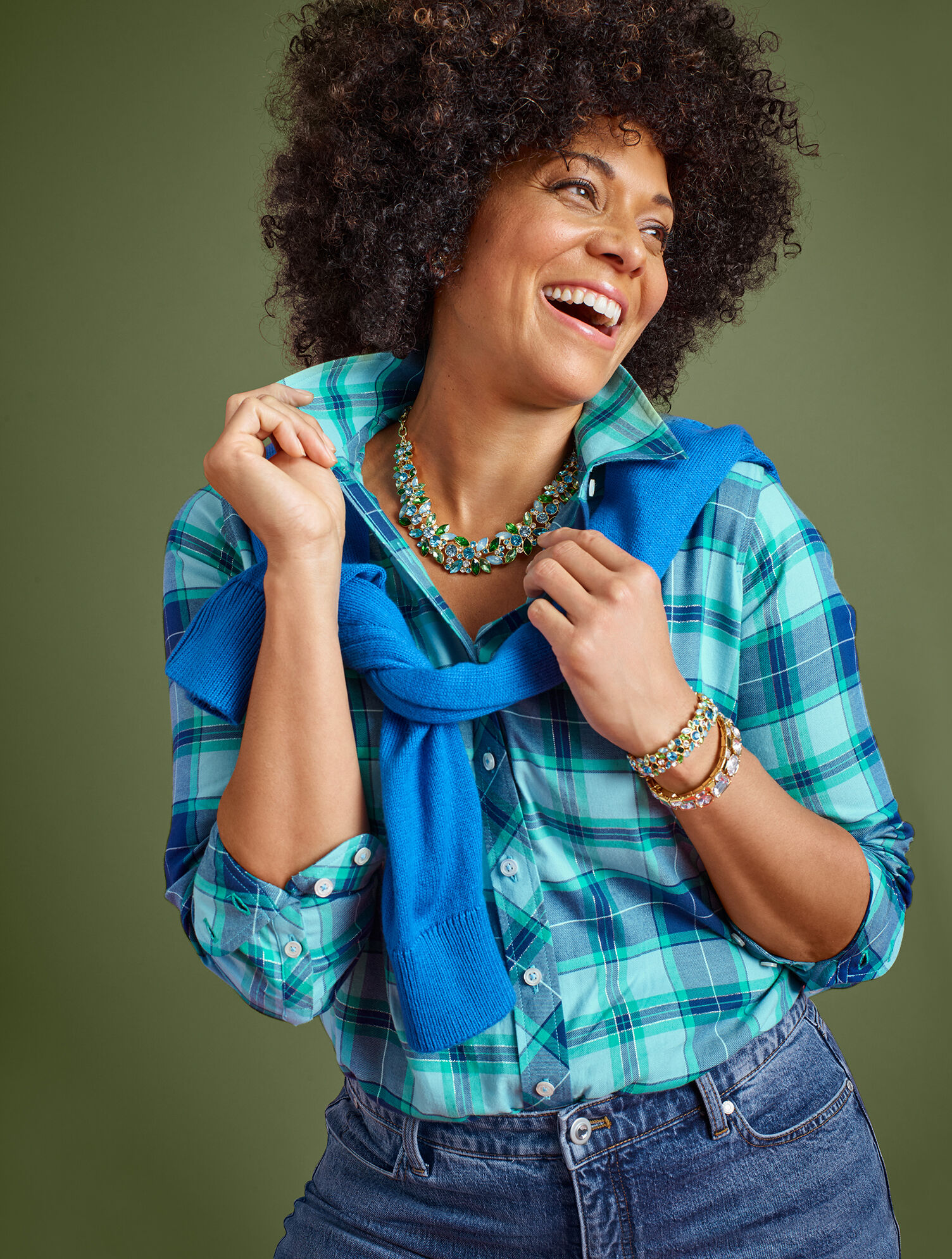 Metallic Flannel Modern Classic Shirt - Frost Bloom Plaid | Talbots, image size:1504x1989
