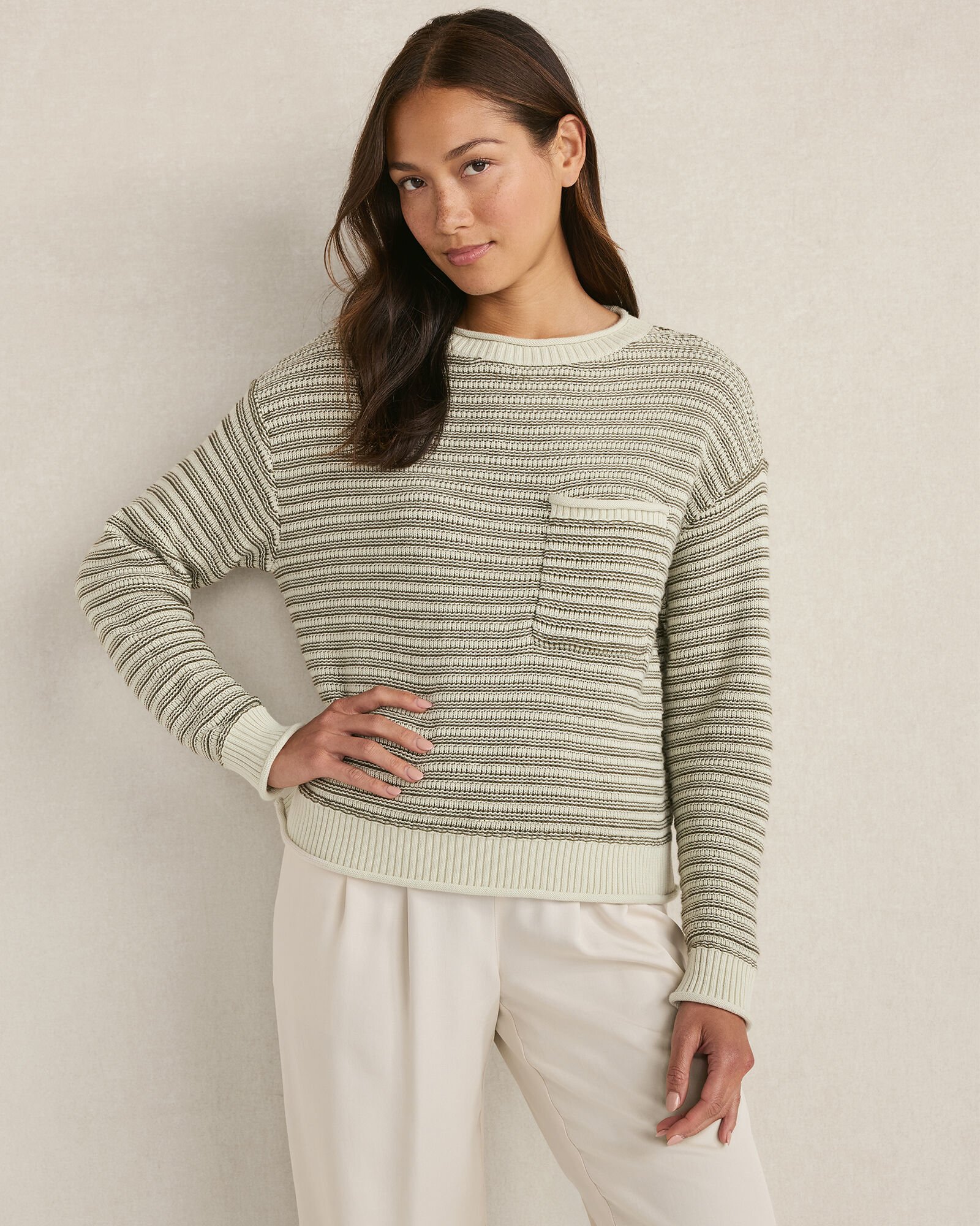 Organic Cotton Linear Stitch Crewneck Sweater