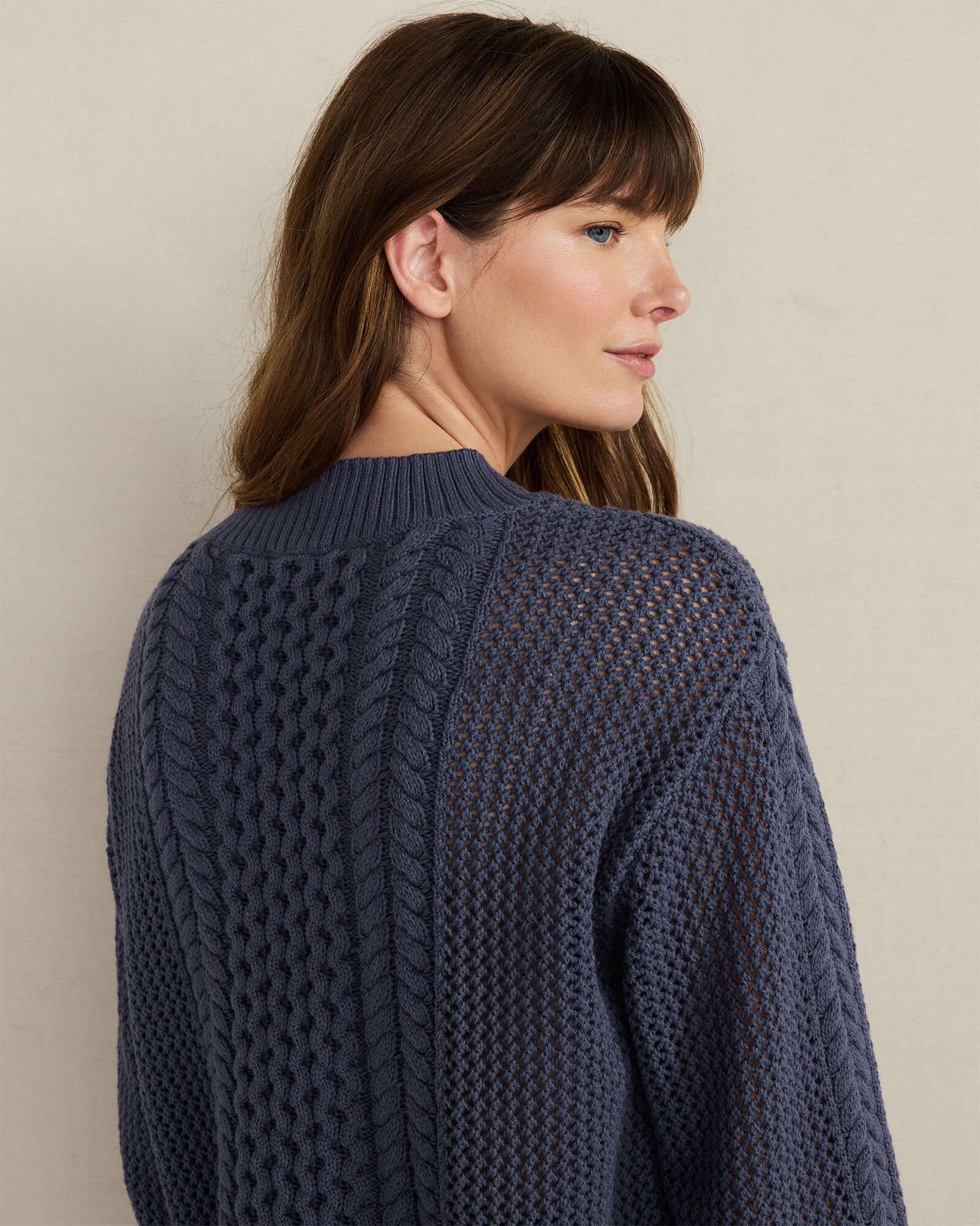 Cotton Blend Mixed Stitch Crewneck Sweater