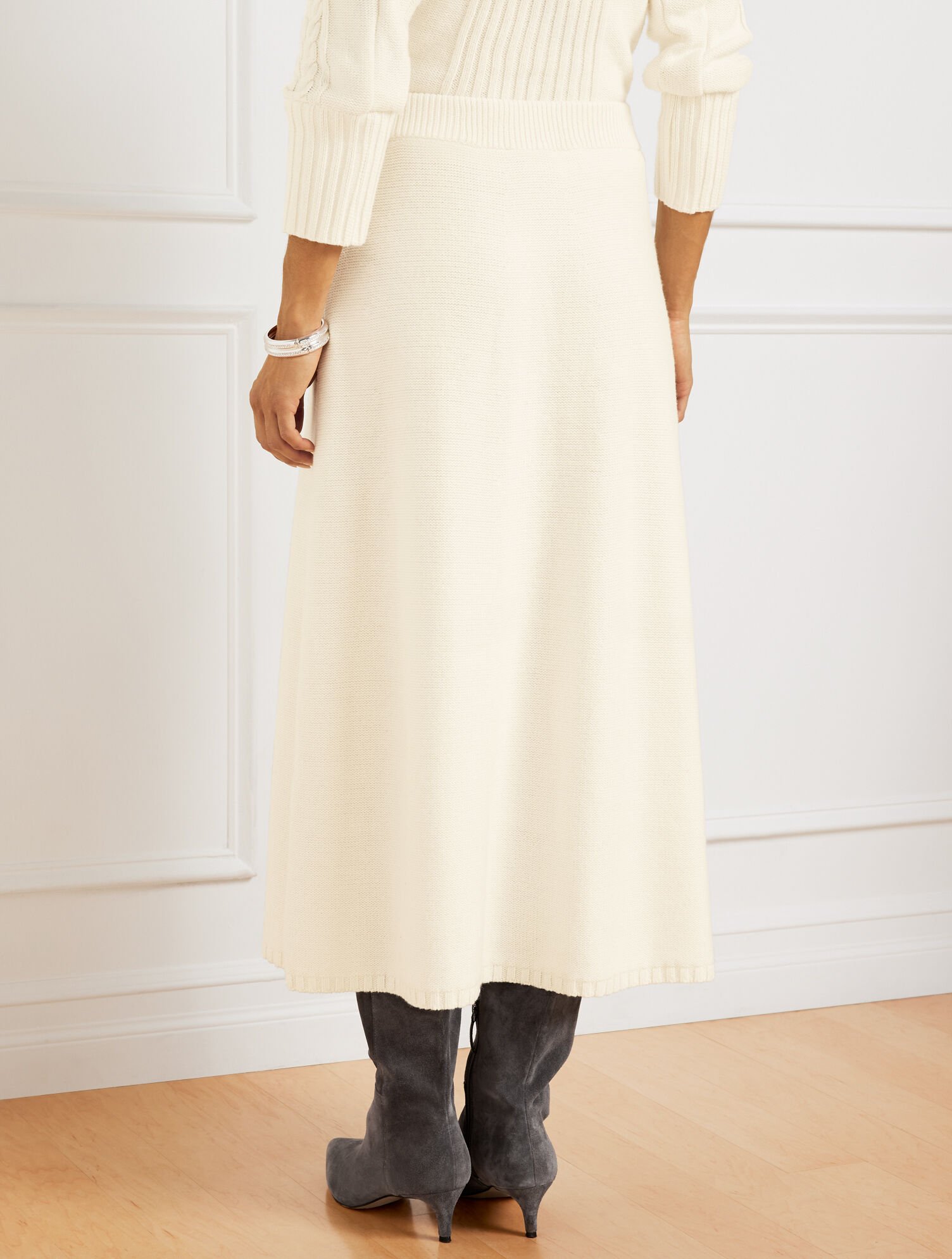 【新品タグ付】Constructive Knit Jumper Skirt 白 Cable Knit Midi Sweater Skirt | Talbots