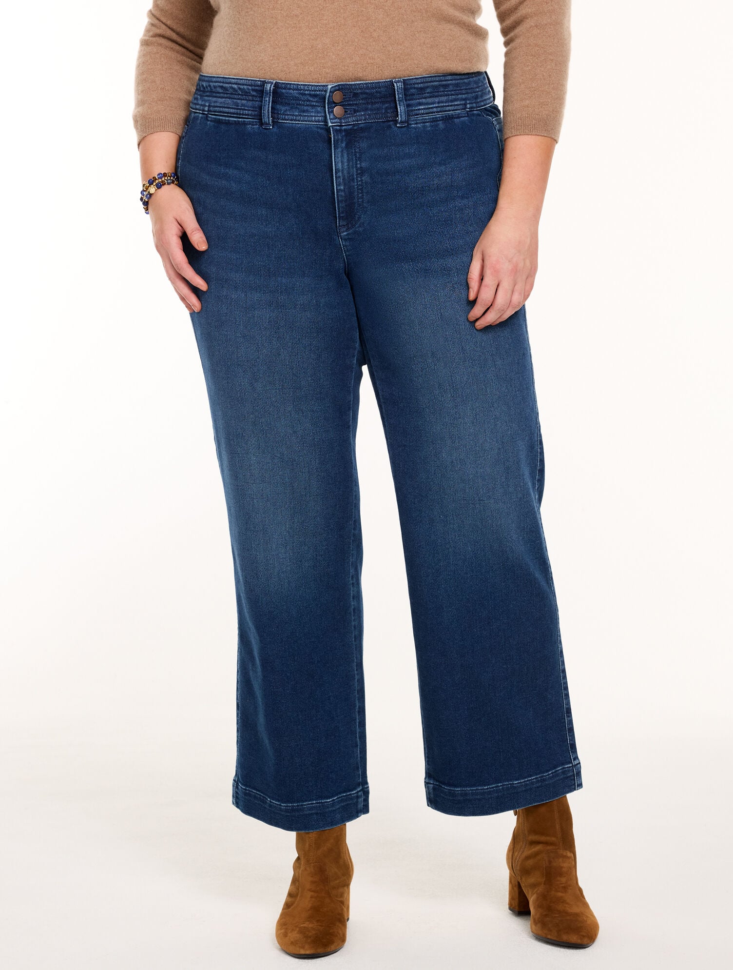 Knit Denim Wide Ankle Jeans - Holland Wash