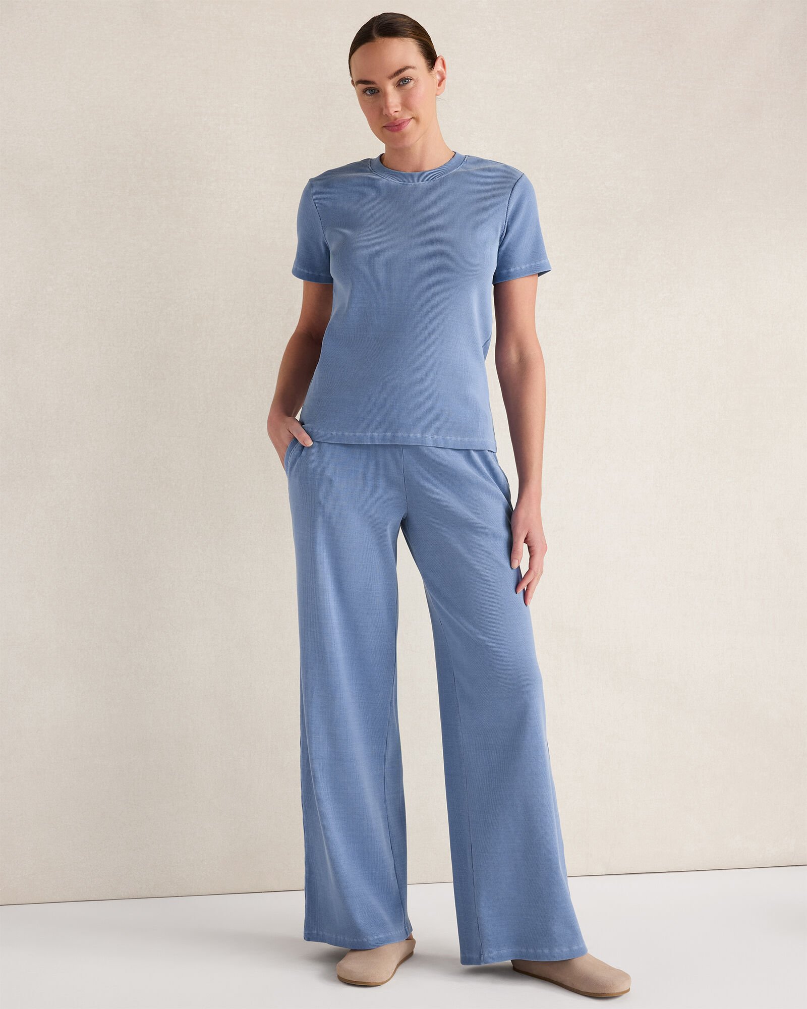 Organic Cotton Rib Knit Wide Leg Pants