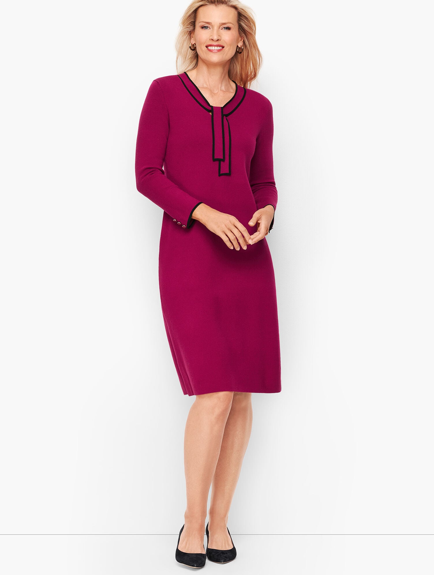 Tipped Tie Neck Sweater Dress | Talbots