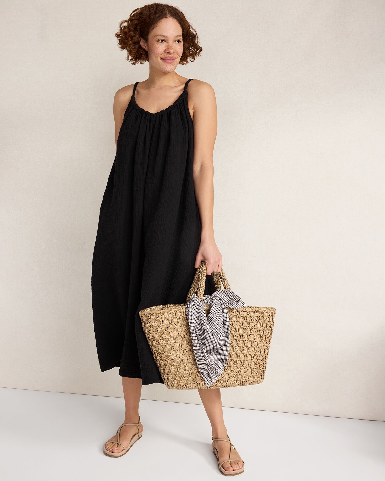 Textured Cotton Gauze Flowy Midi Dress