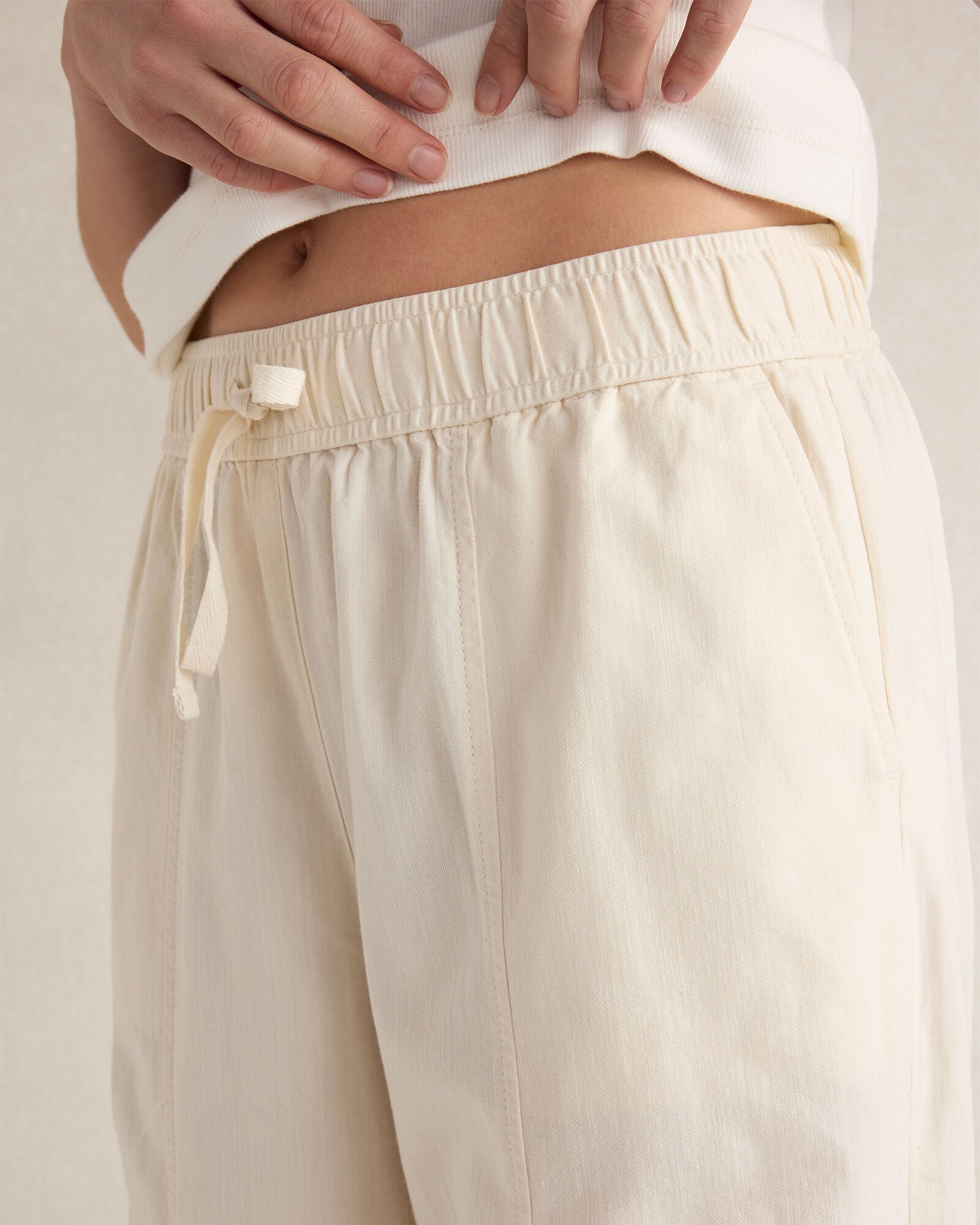 Cotton Ecru Denim Barrel Leg Pants