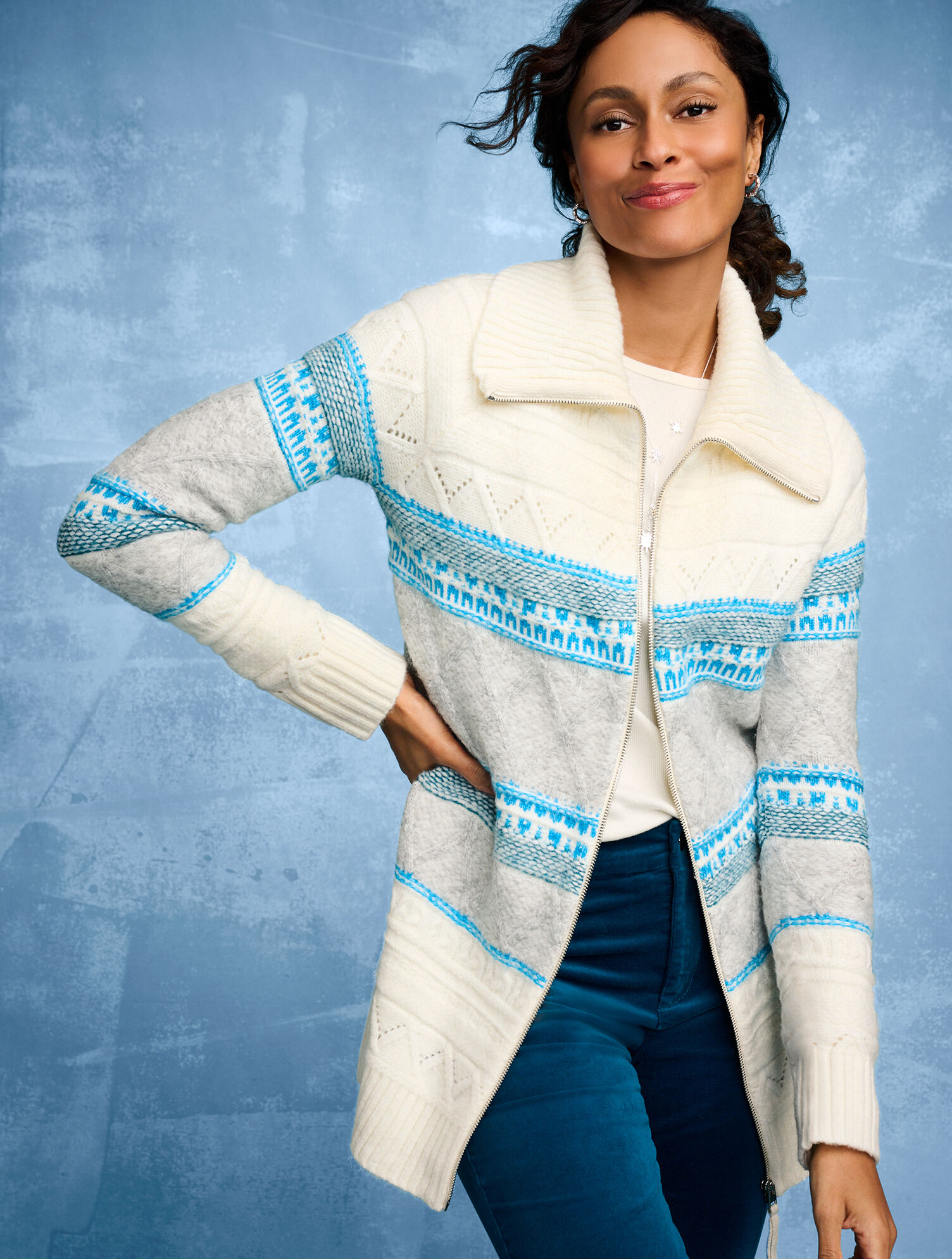 Mockneck Full-Zip Cardigan - Fair Isle | Talbots
