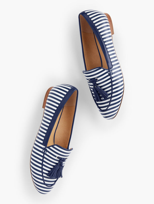 Ryan Tassel Pebbled Leather Loafers - Airy Stripe