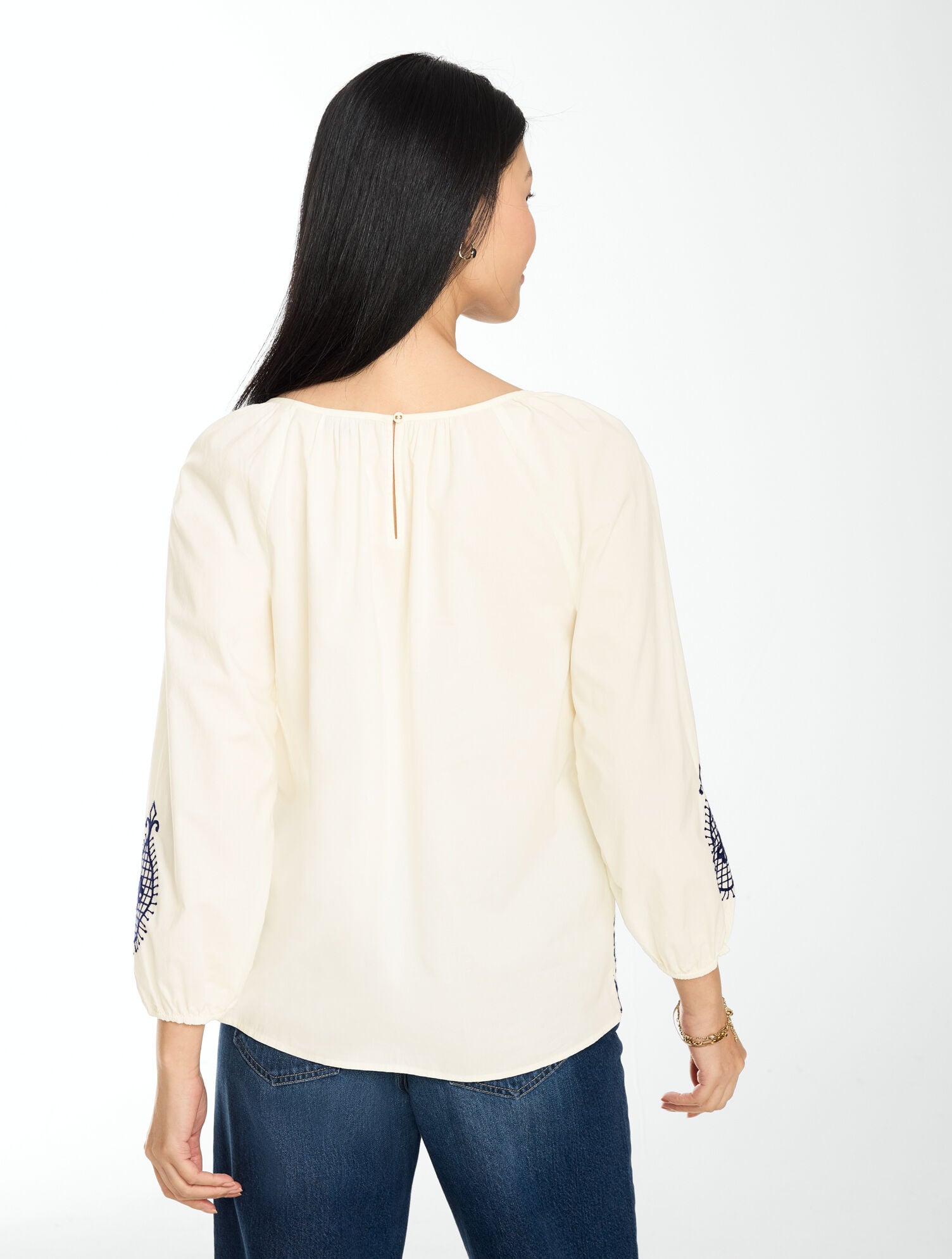 Embroidered Poplin Top - Medallion Border | Talbots