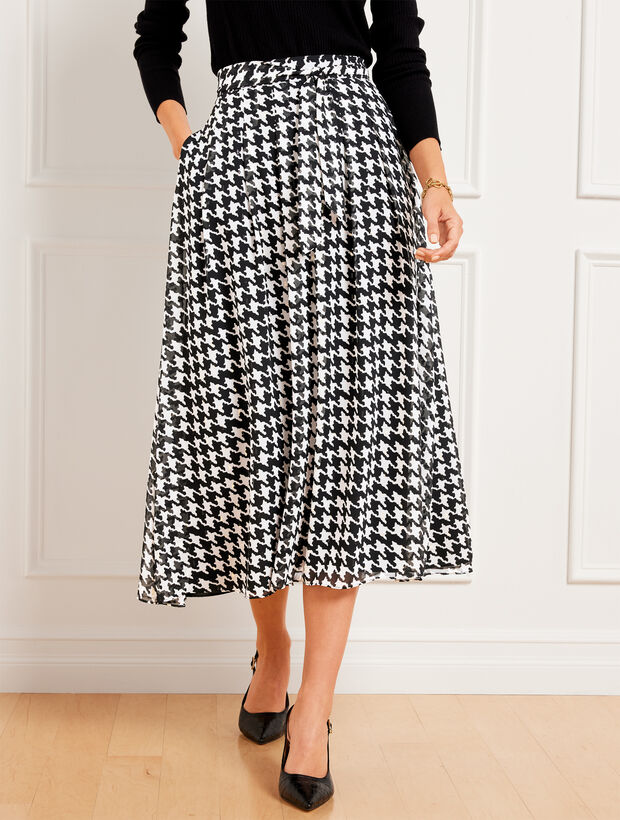 Metallic Tie Waist Fit &amp; Flare Skirt - Houndstooth