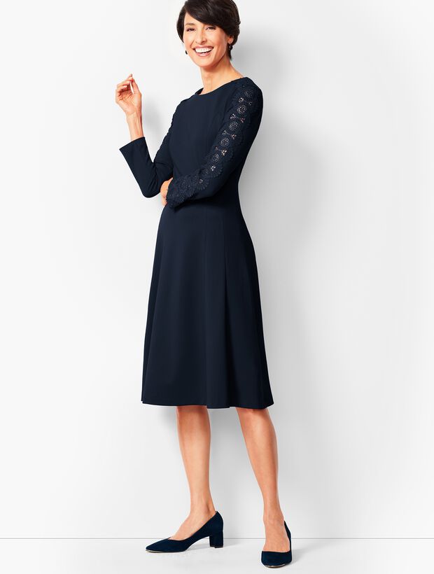 Lace Sleeve Ponte Fit &amp; Flare Dress