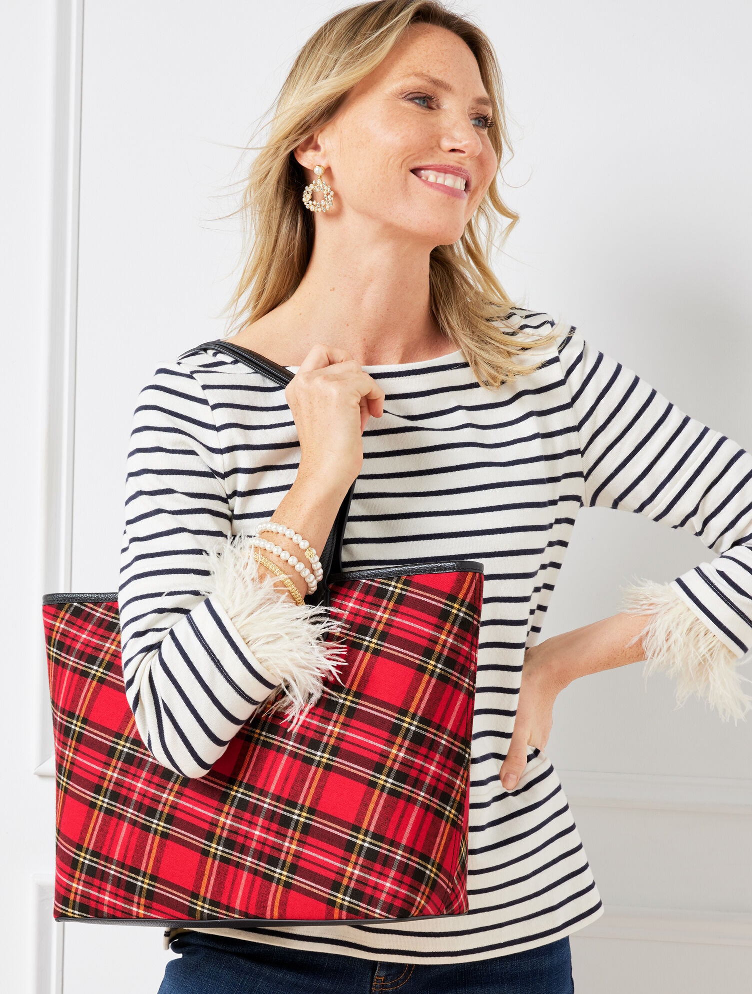 Hall Tartan Plaid Leather Tote Bag