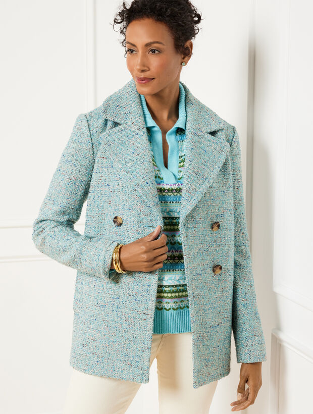 Bouclé Double Breasted Peacoat Talbots
