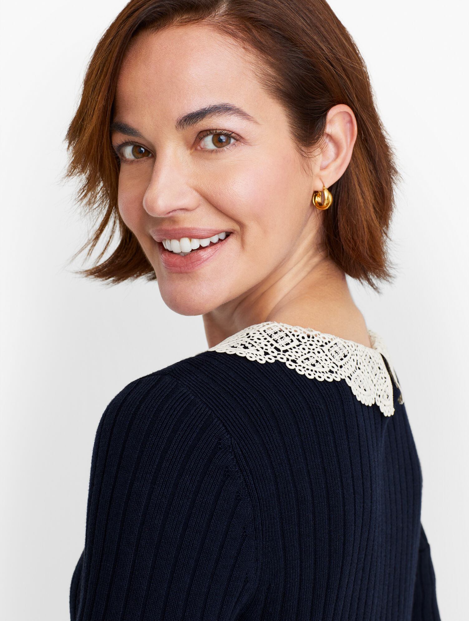 Lace Collar Crewneck Sweater