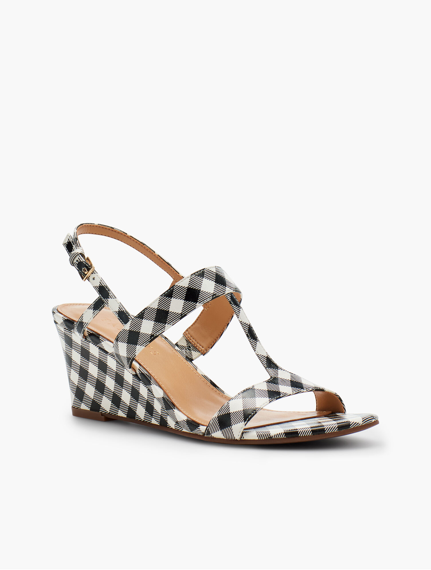 Royce T-Strap Wedges - Gingham