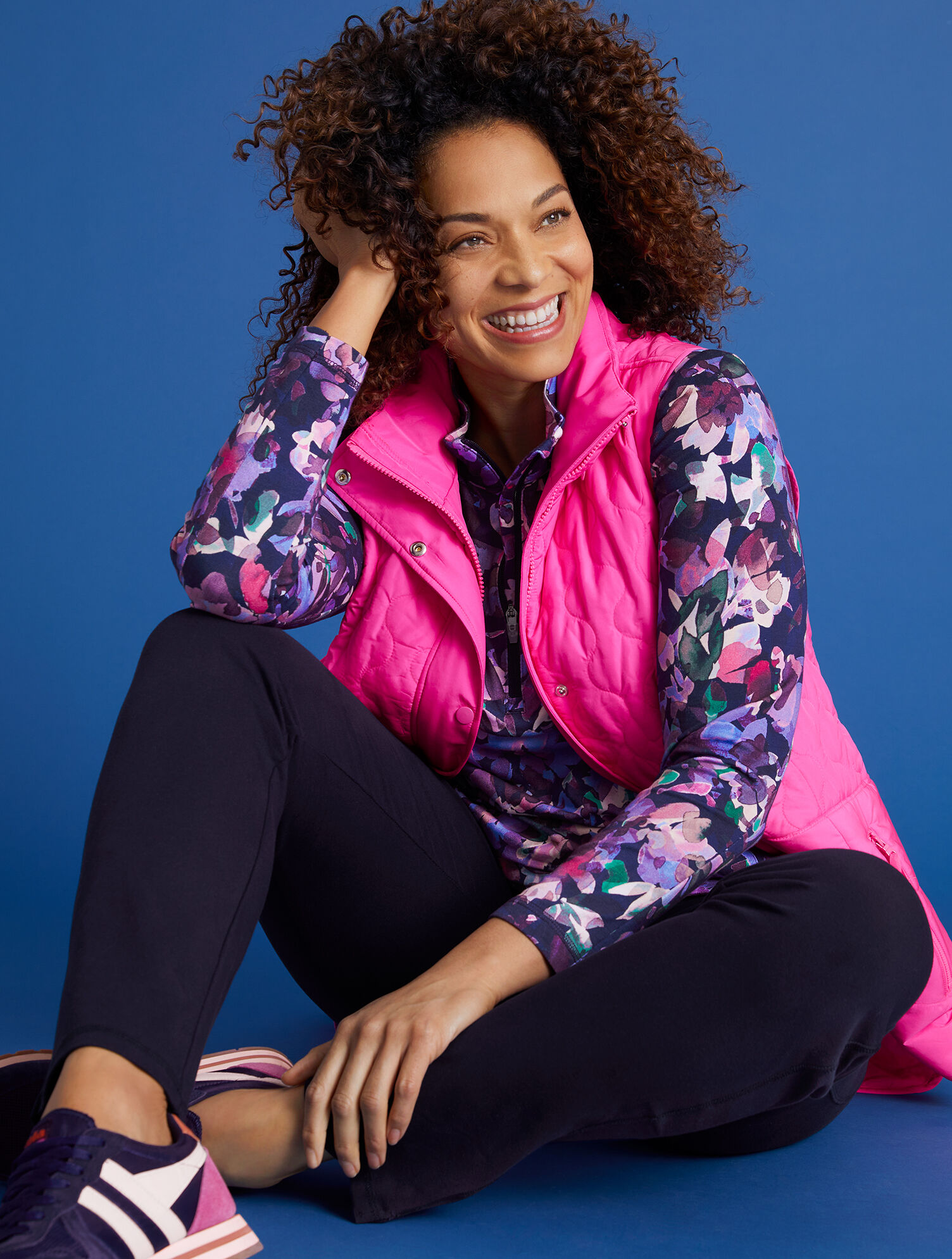 Classic French Terry Half-Zip Pullover - Watercolor Blooms