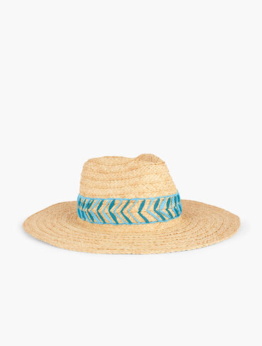 Embroidered Raffia Straw Rancher Hat