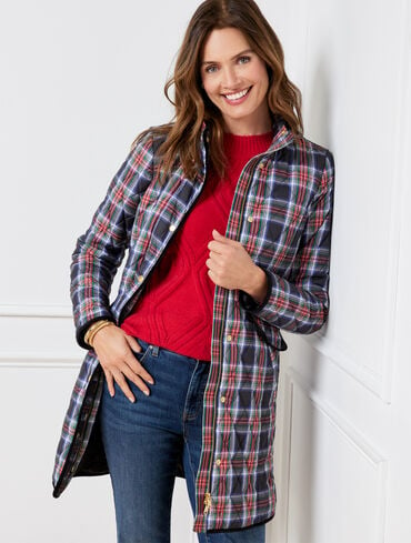 Long Quilted Jacket - Plaid
