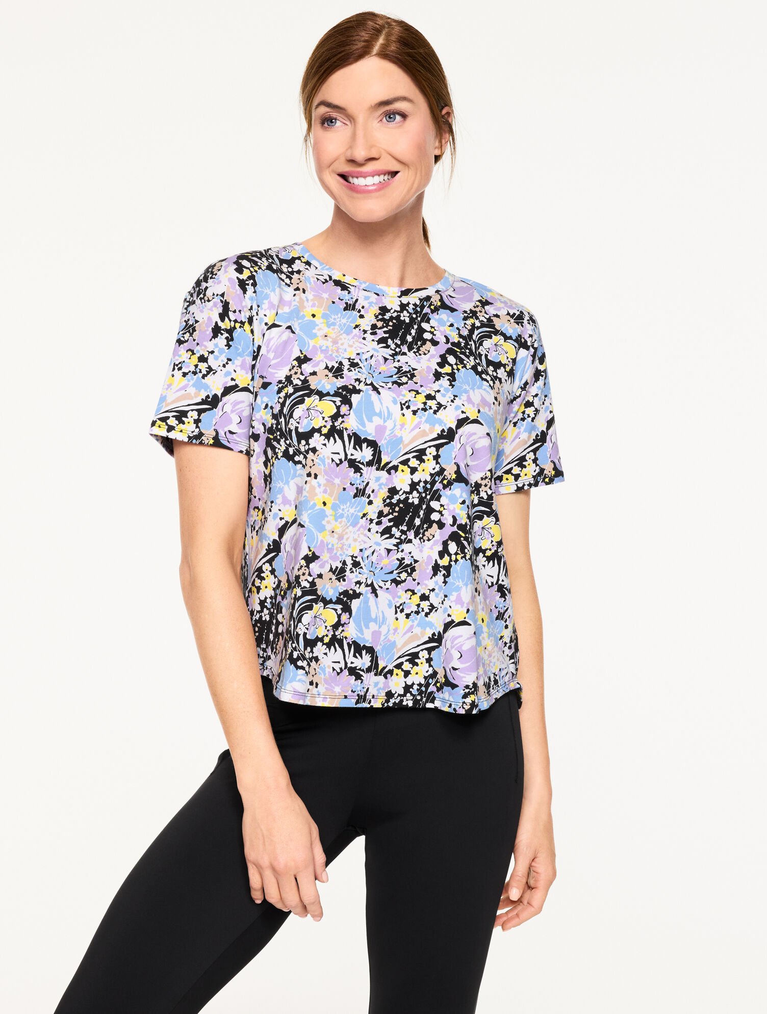Supersoft Jersey Pleat Back Short Sleeve Tee - Desert Blooms