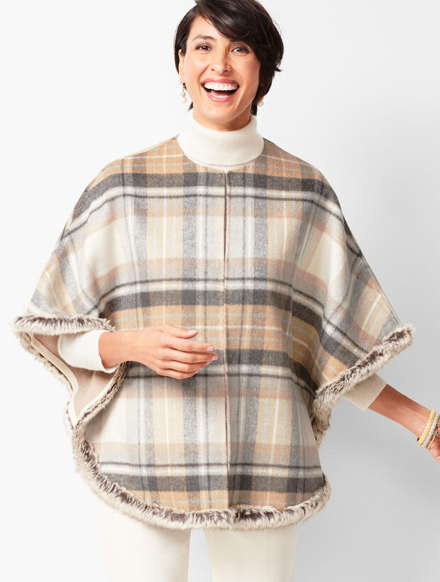 Talbots Ruanas Plaid Faux-Fur Double Face Ruana | Talbots