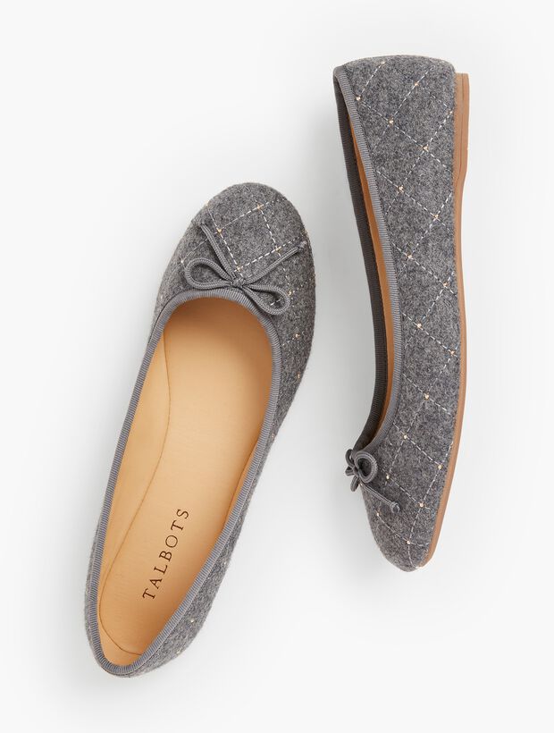 Penelope Quilted Ballet Flats - Charcoal Grey Flannel