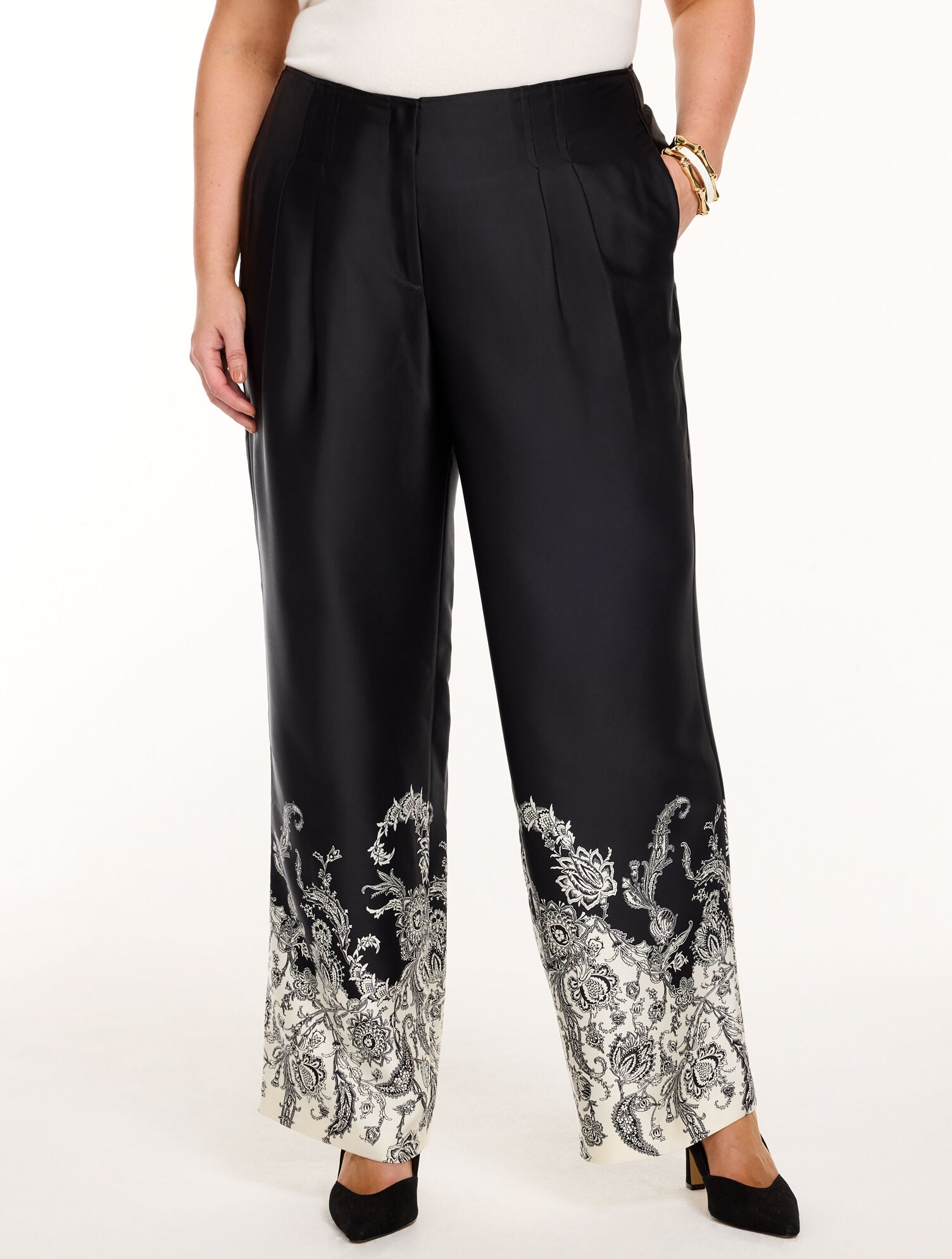 Satin Wide Leg High Waist Pants - Exquisite Paisley