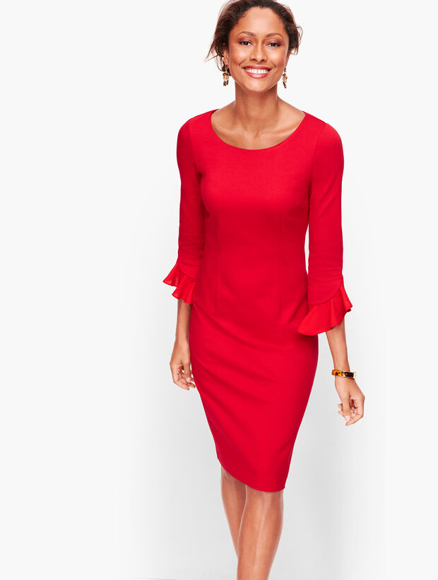 Flounce Sleeve Ponte Sheath Dress