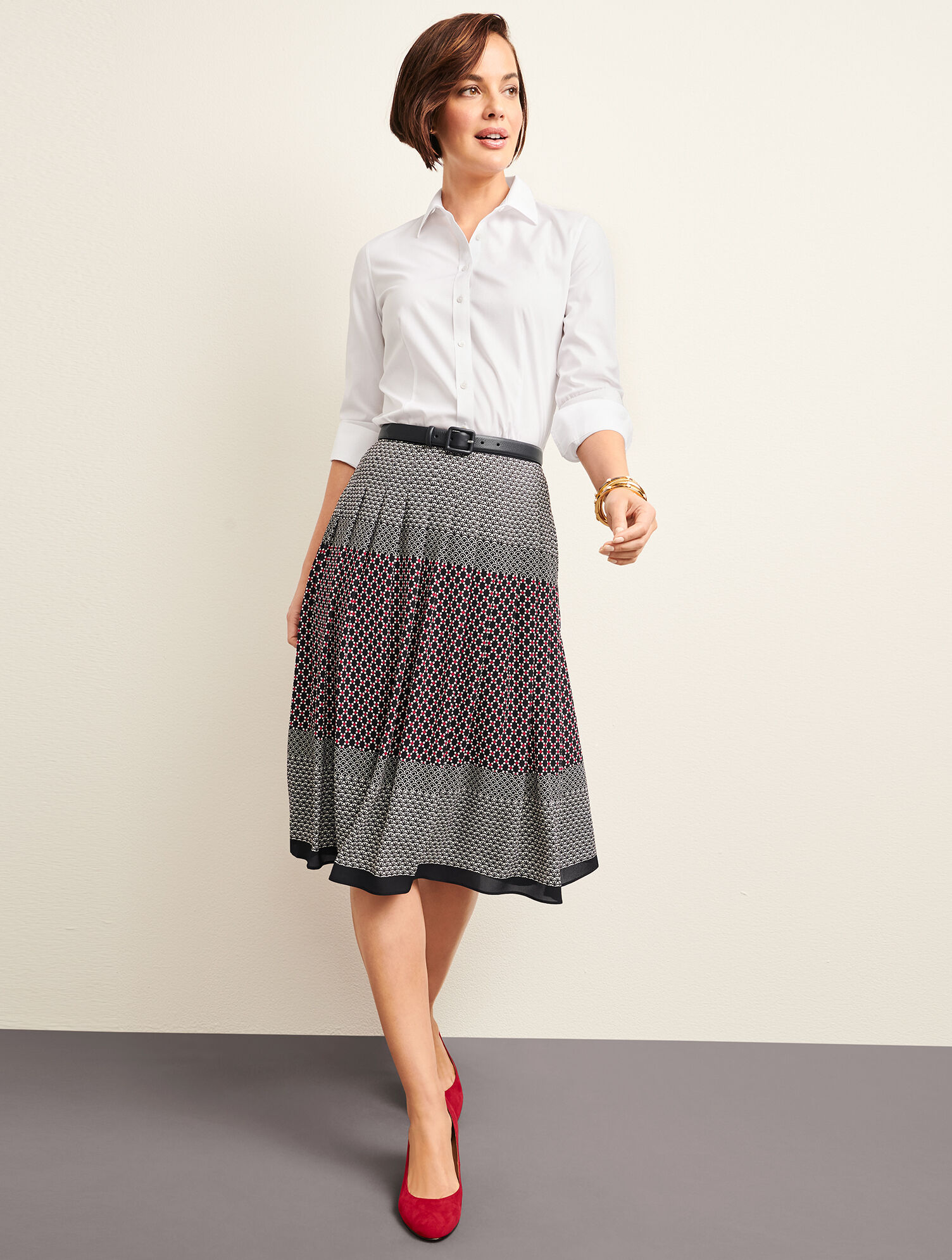 Geo Print Pleated Full Skirt
