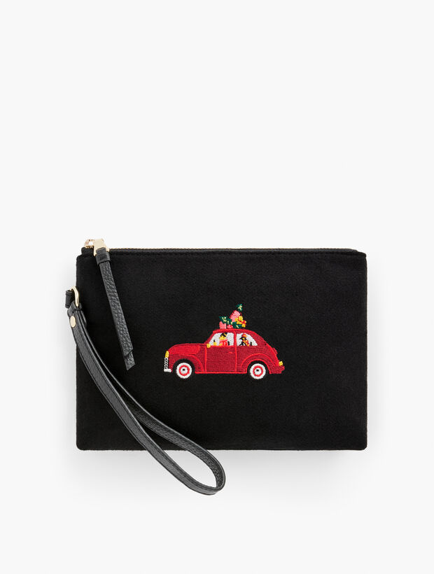 Embroidered Car Double Gusset Wristlet