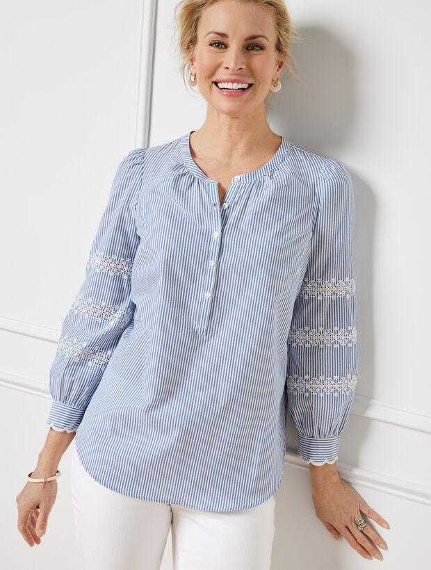 Embroidered Band Collar Popover - Rose | Talbots