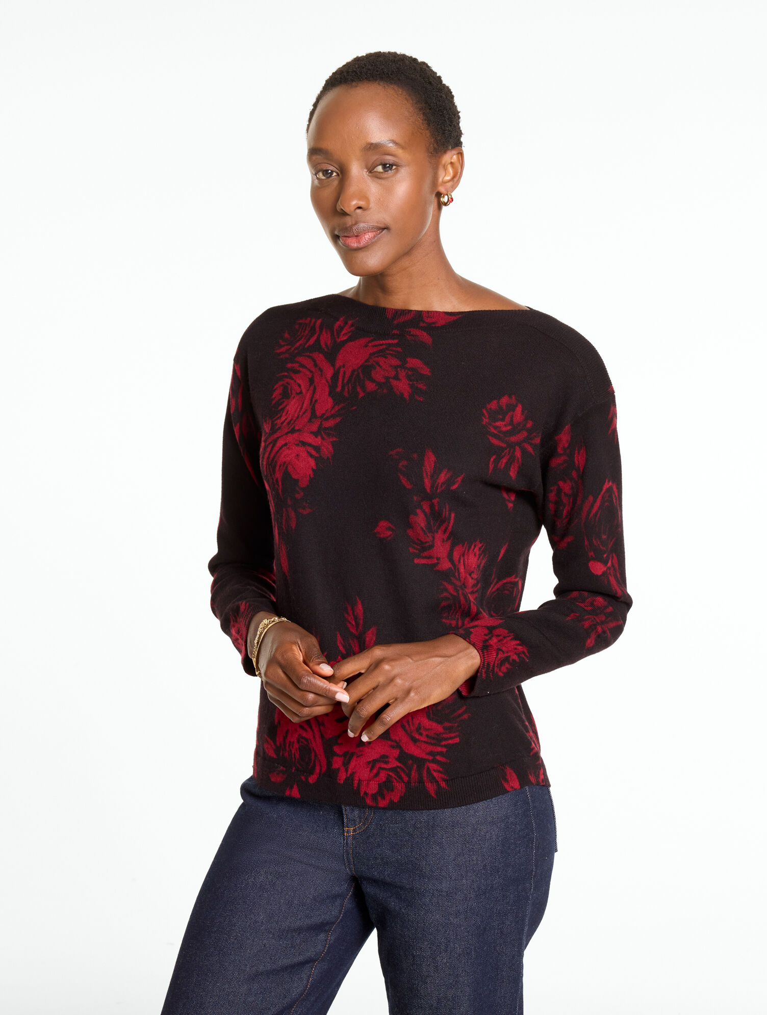 Boatneck Pullover - Enchanting Roses