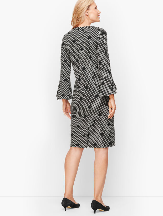 Dot Houndstooth Flare Sleeve Sheath dress