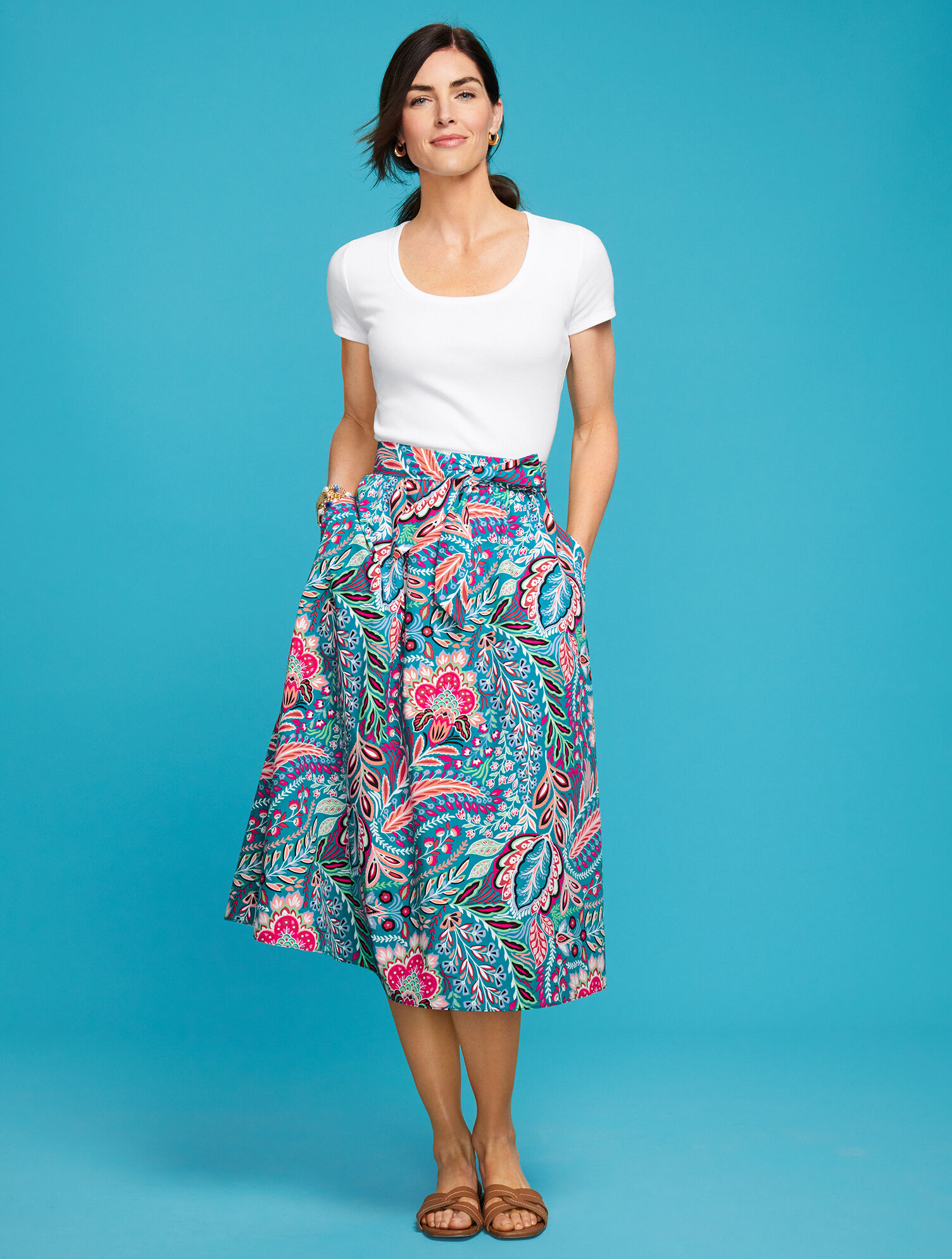 Poplin Fit & Flare Skirt - Paisley Botanical | Talbots