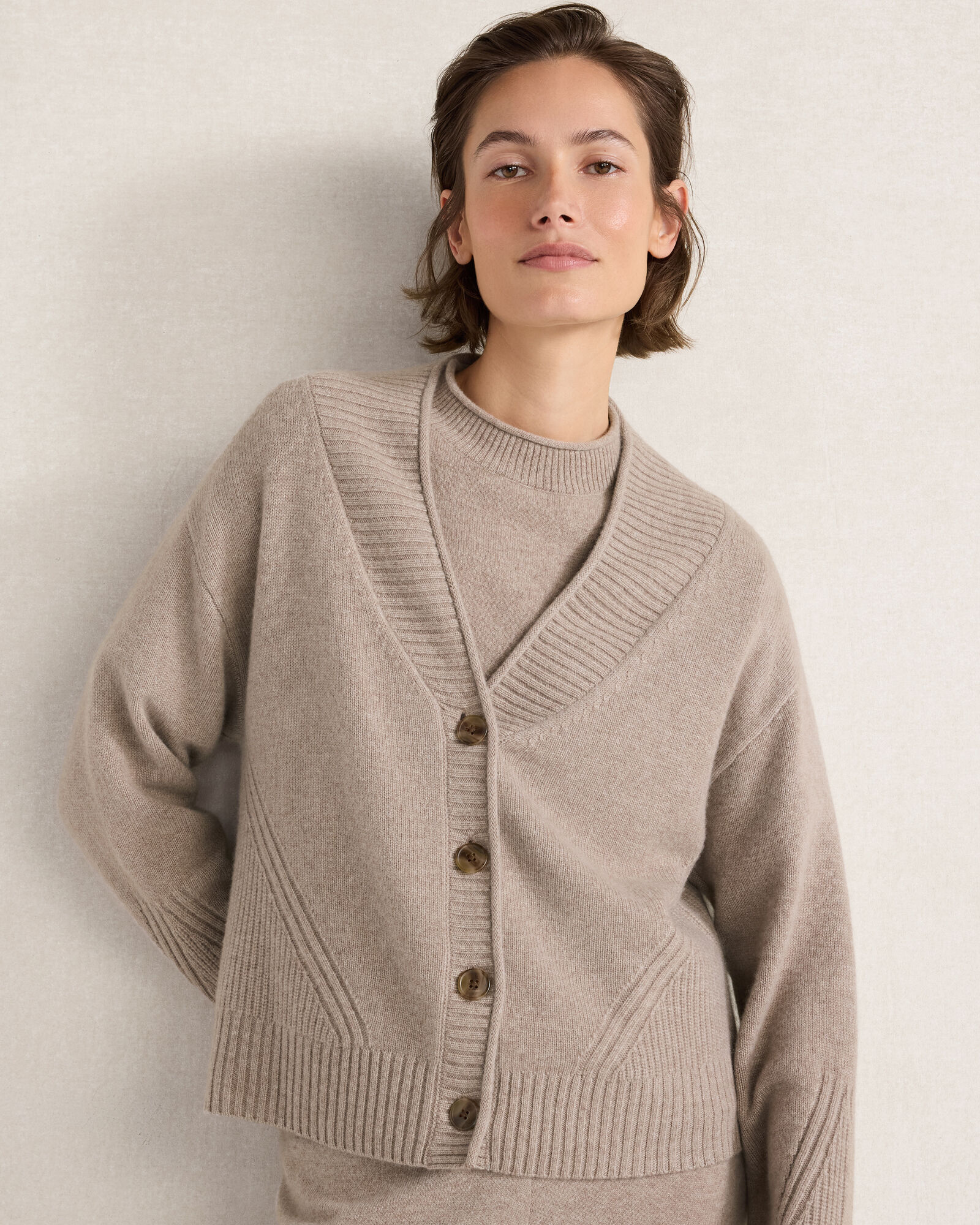 Featherweight Cashmere Directional Stitch Cardigan