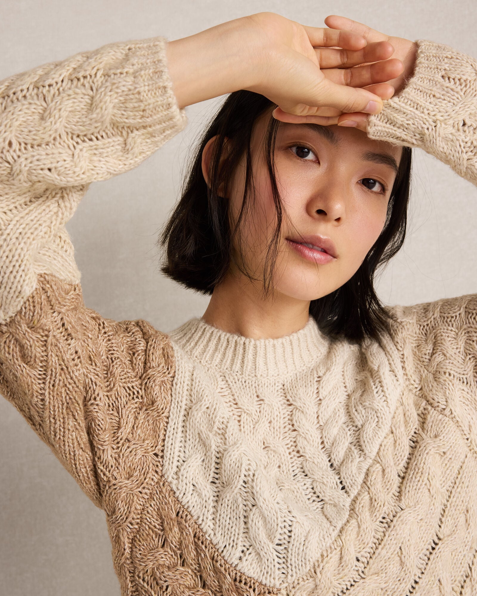 Cotton Blend Patchwork Cableknit Sweater