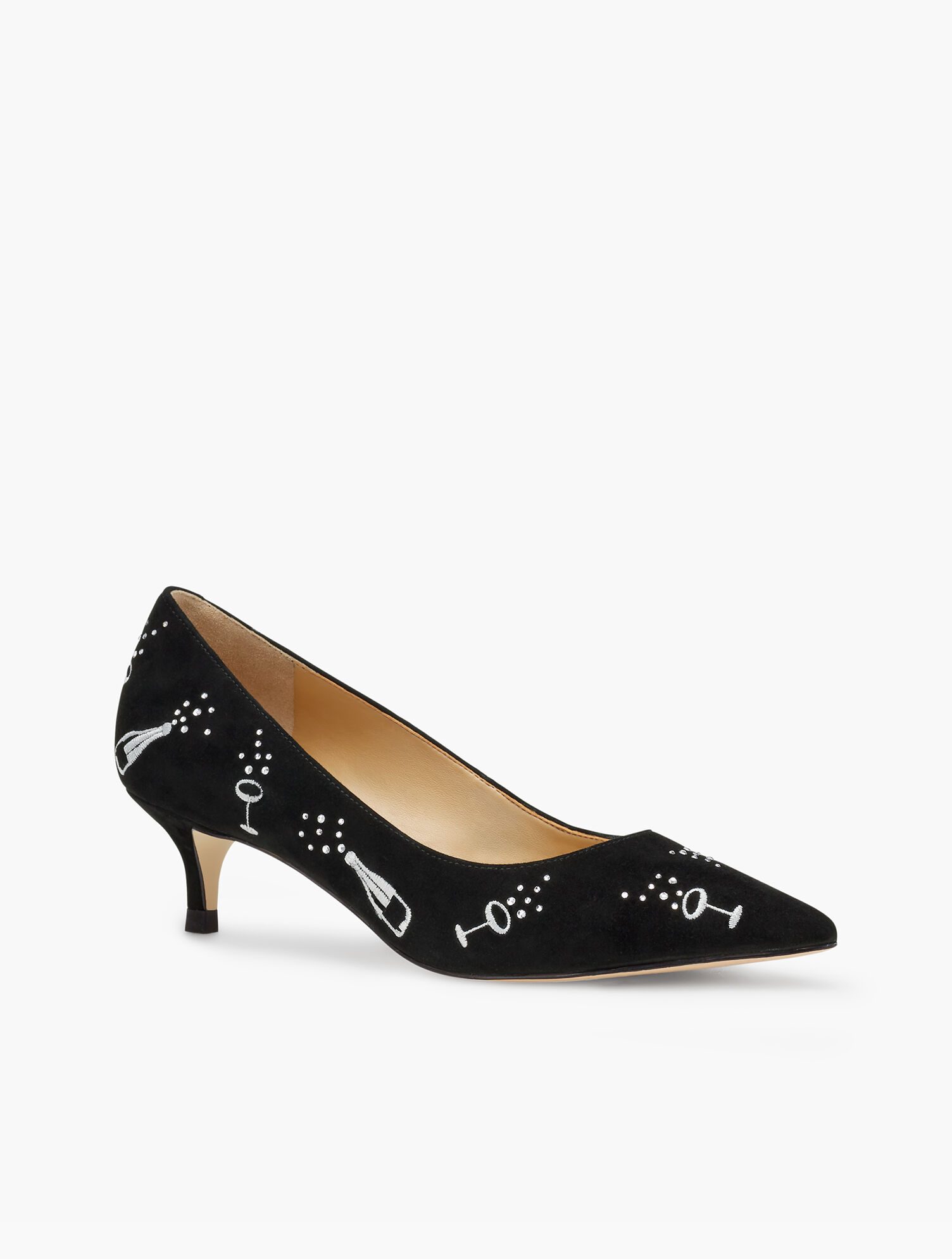 Sylvie Kitten Heel Pumps - Champagne Embroidery