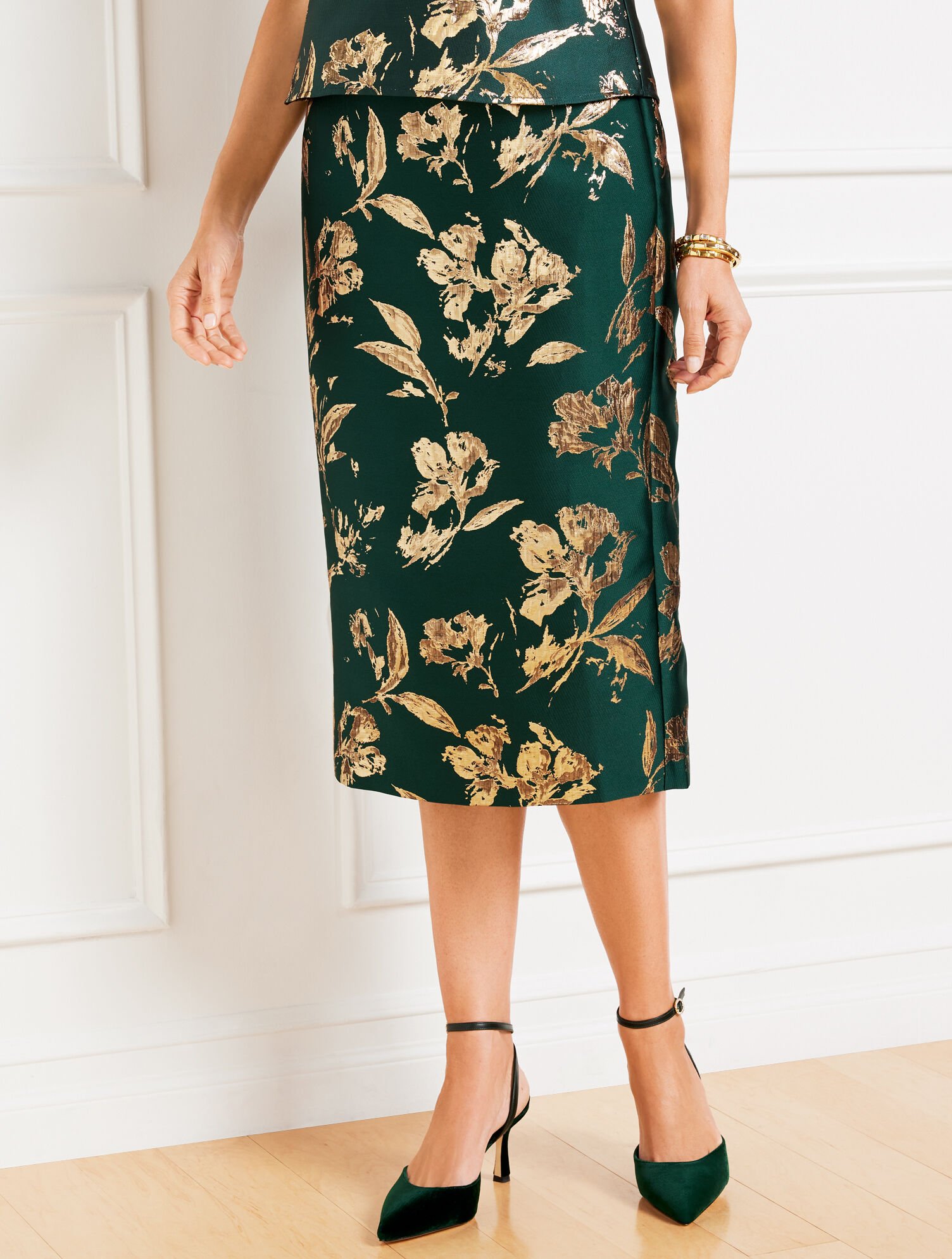 Metallic Floral Jacquard Pencil Skirt Talbots