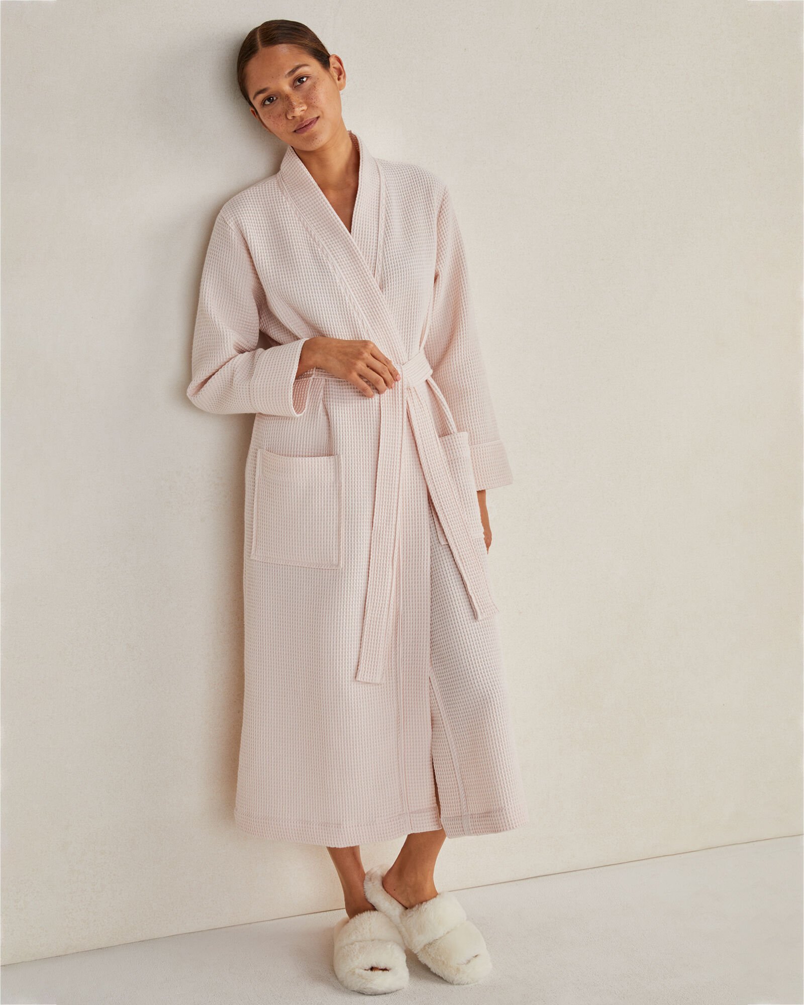 Waffle Linen Robe With a Belt