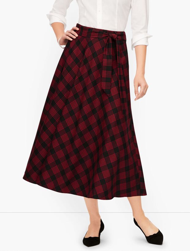 Tie Waist Houndstooth Midi Skirt
