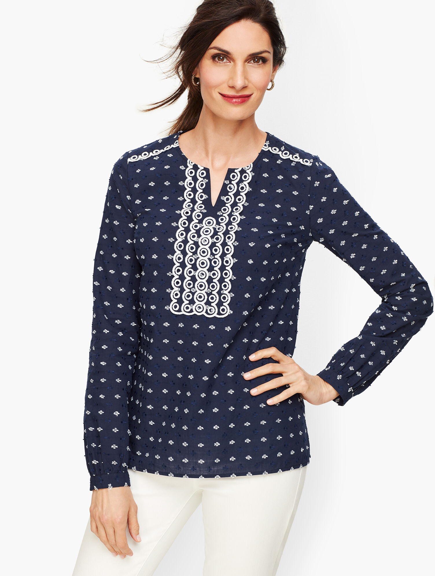 Embroidered Clip Dot Popover | Talbots