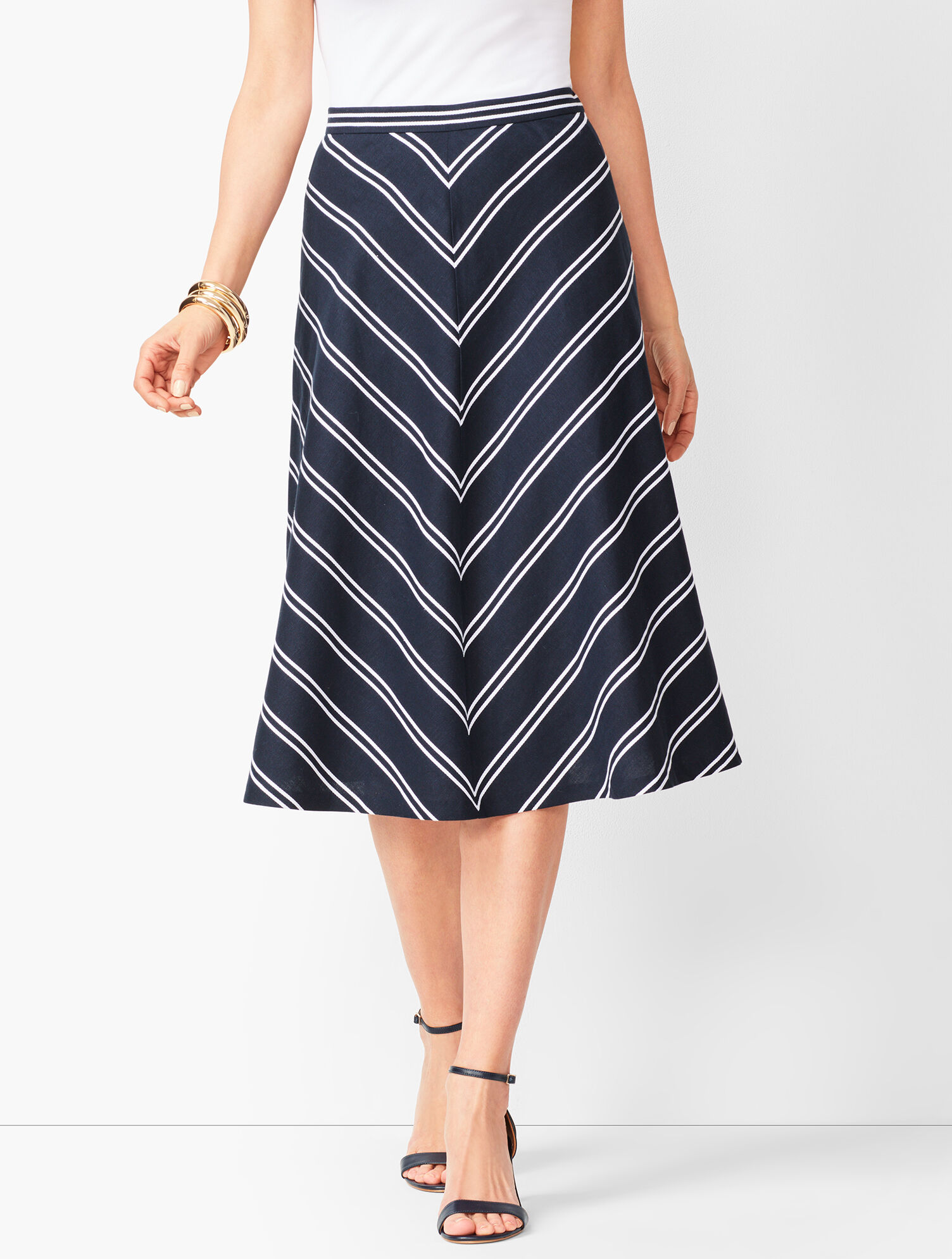 Dobby-Weave Stripe Midi Skirt | Talbots
