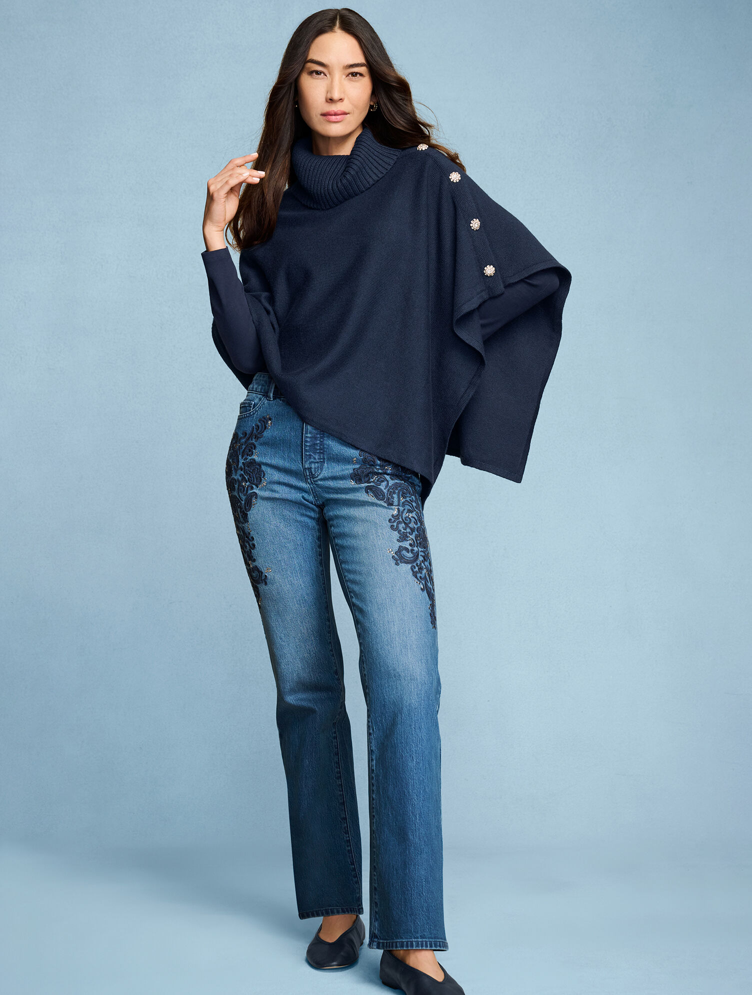 Relaxed Bootcut Rhinestone Embroidered Jeans - Medium Wash