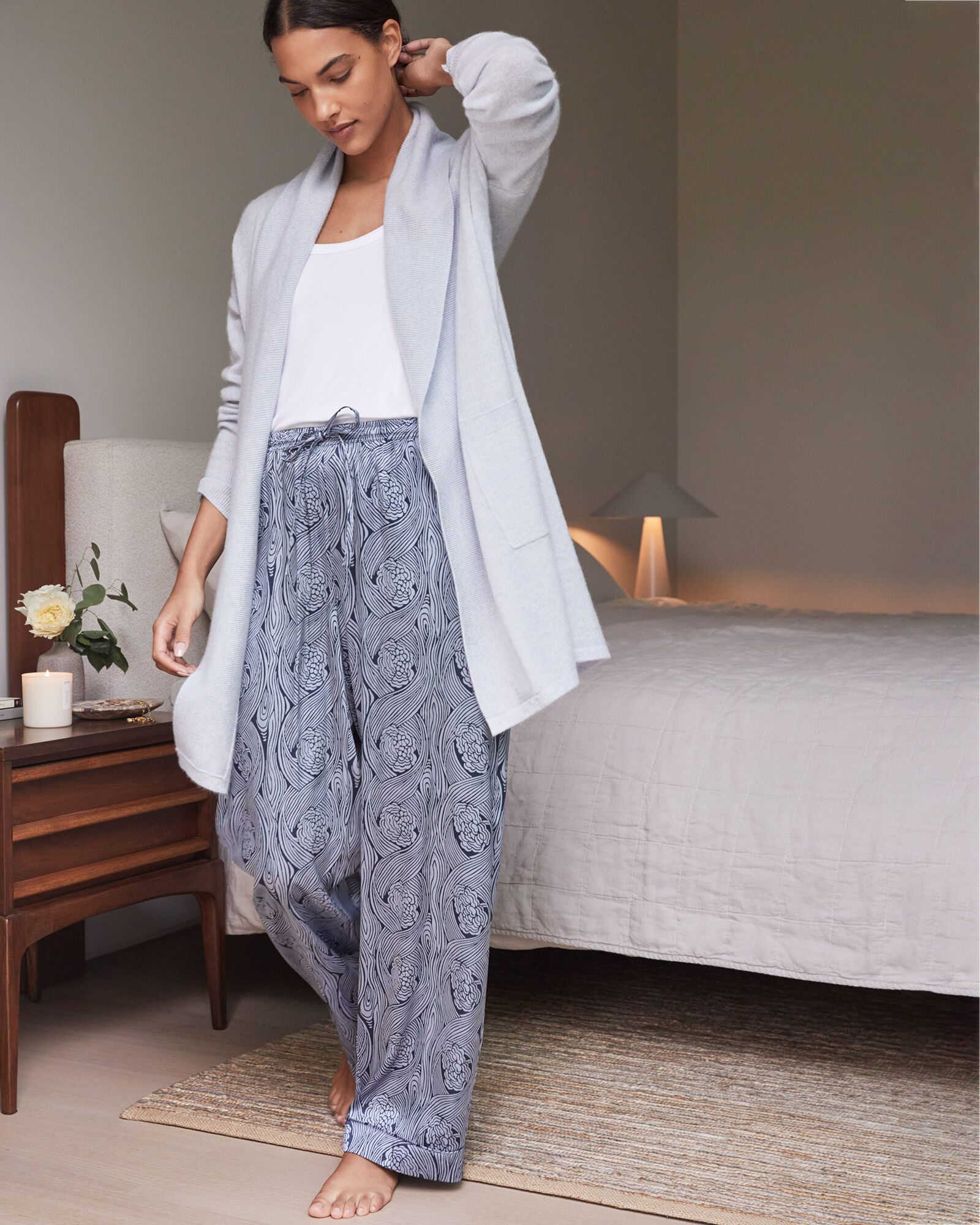 Washable Silk Deco Floral Pajama Pants