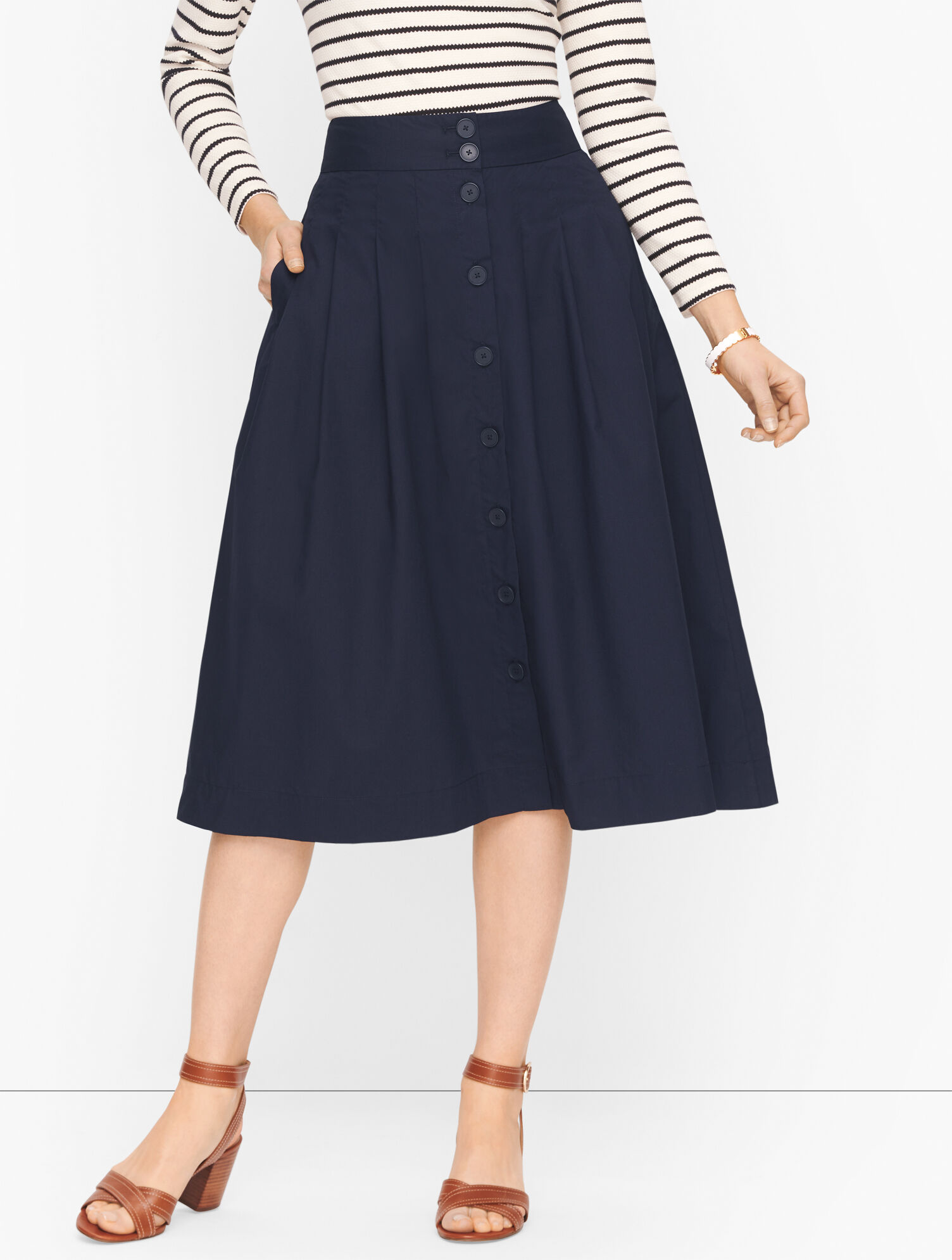 Button Front Poplin Skirt