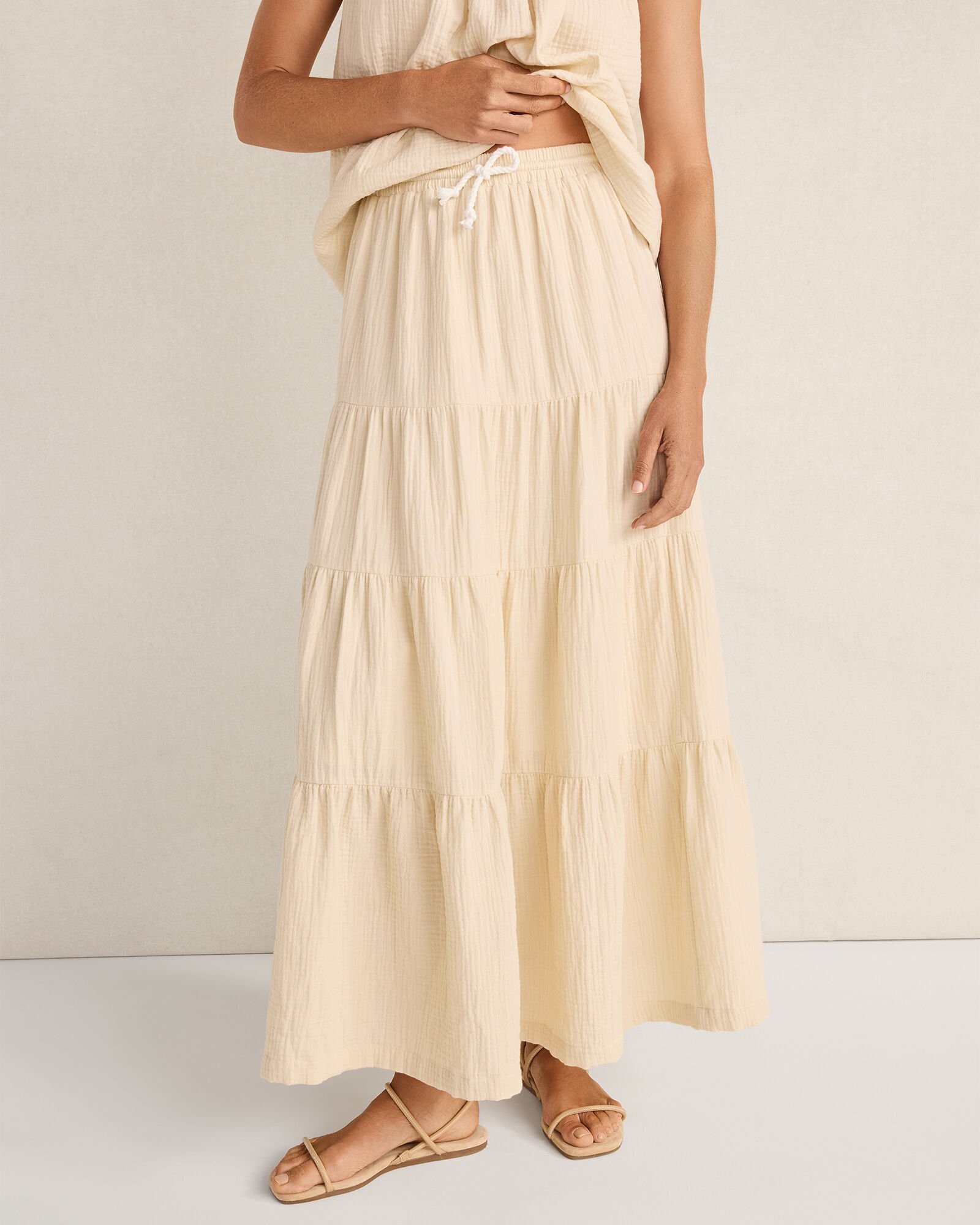 Organic Cotton Gauze Tiered Maxi Skirt