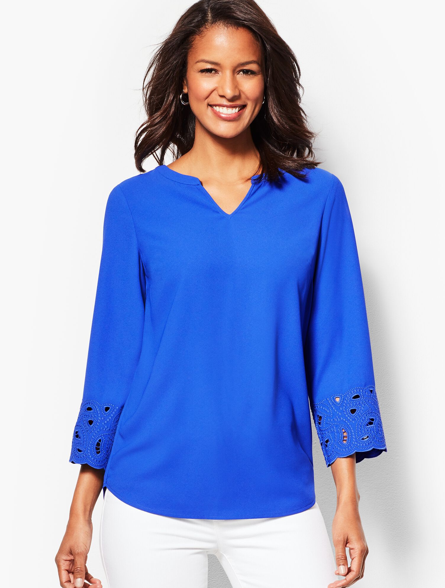 Embroidered-Sleeve Tunic Top