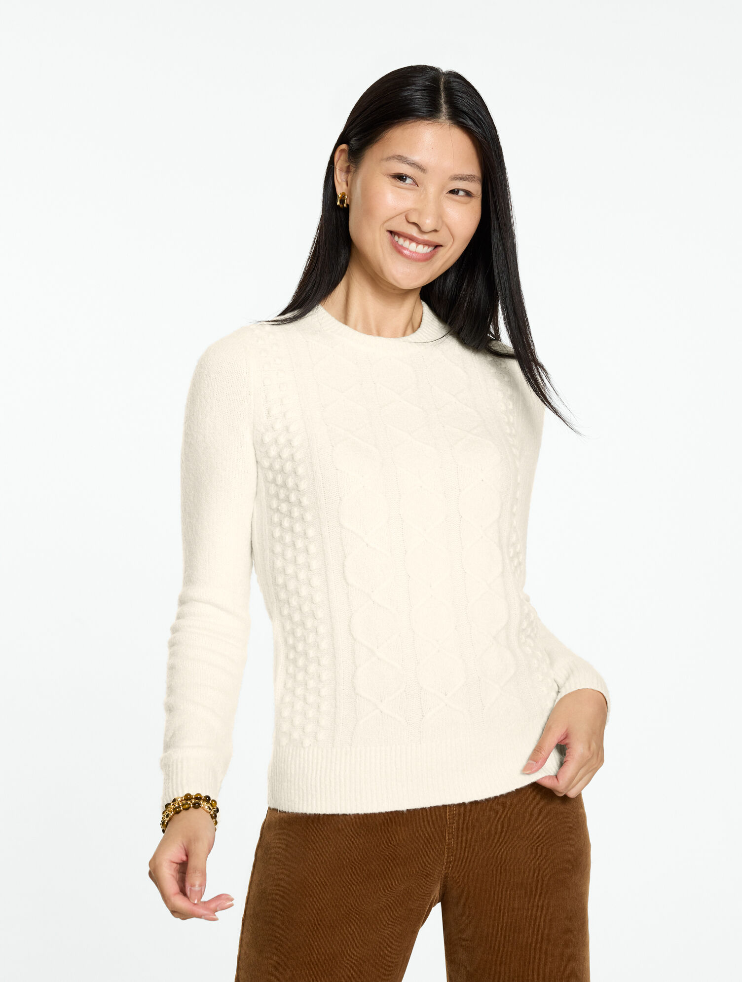 Mixed Cable Knit Crewneck Sweater